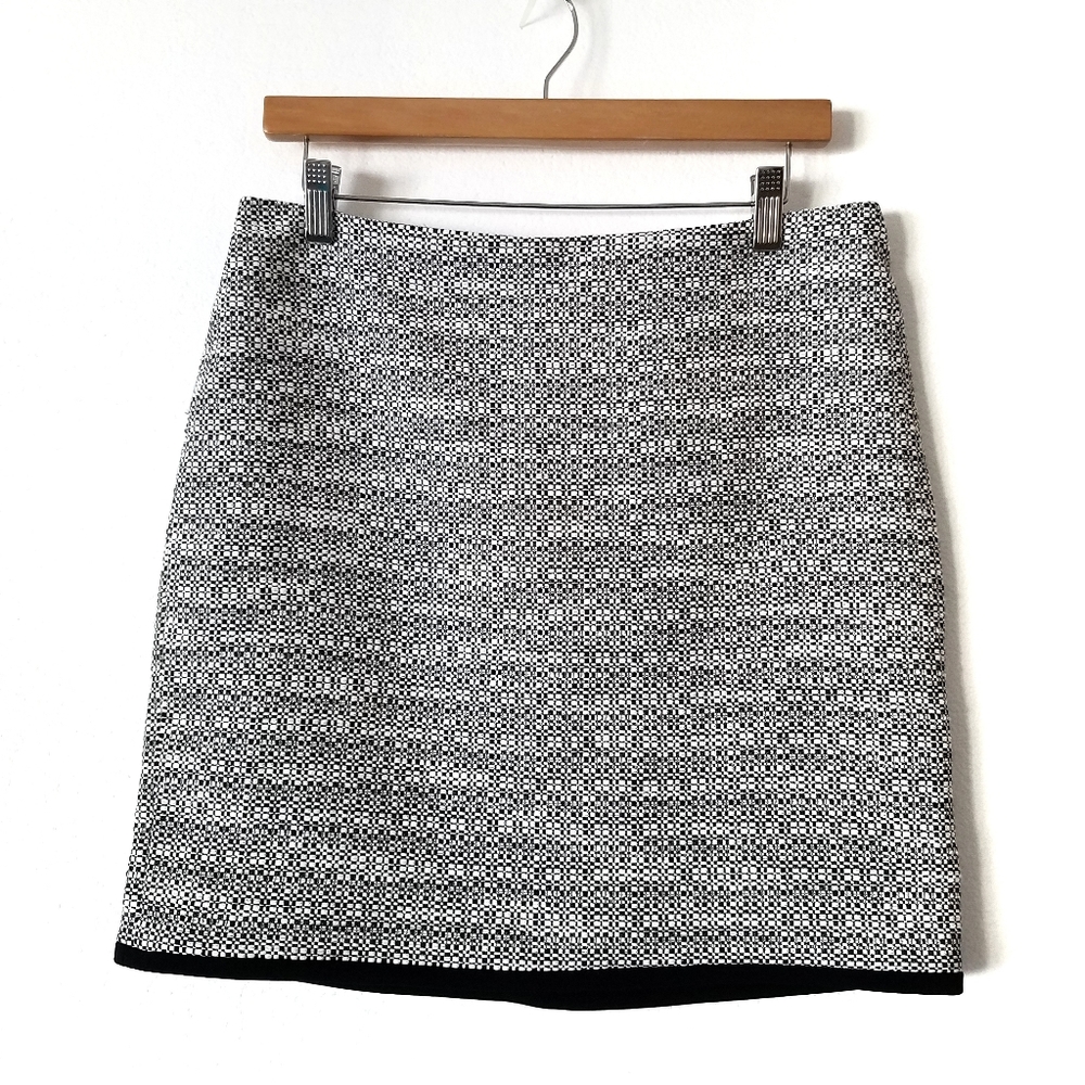 WHBM Black White Tweed Mini Skirt Leather Trim